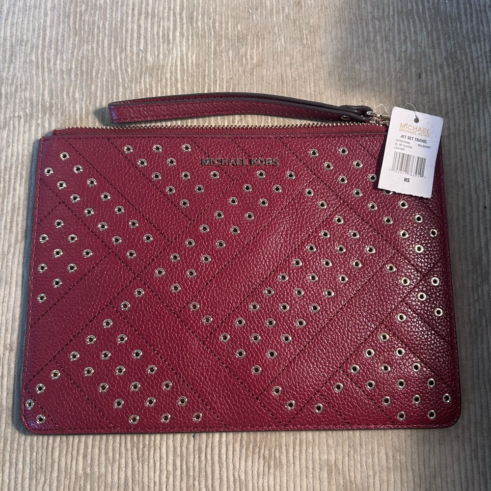 Michael Kors Jet Set Travel zip clutch leather burgundy minimalist designer - Picture 5 of 7